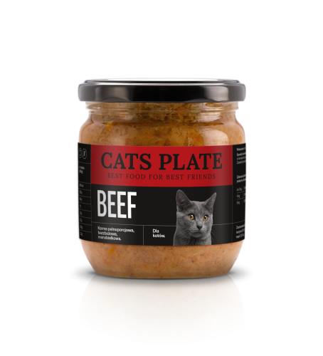 Cats Plate Beef 360 g karma mokra z wołowiną słoik omega-3 tauryna dla kota.png