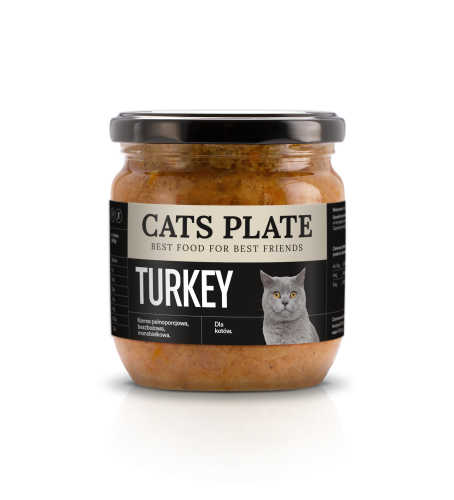 Cats Plate Turkey 360 g karma mokra dla kota słoik przód.png