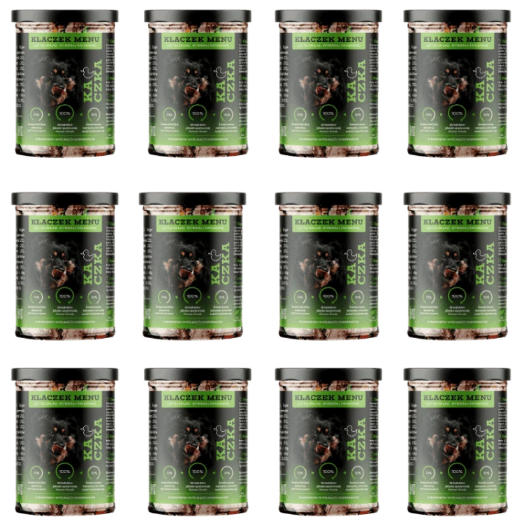Kłaczek Menu Kaczka Zestaw 12 słoików (11+1 gratis, oszczędzasz 23 zł) — karma mokra dla psa wybrednego human grade szklany słoik.png