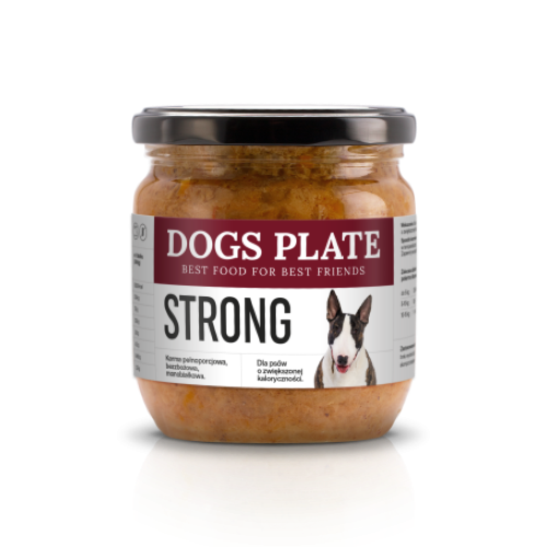 Dogs Plate Strong 360g — karma mokra z wołowiny dla aktywnego psa glukozamina małża zielona szklany słoik