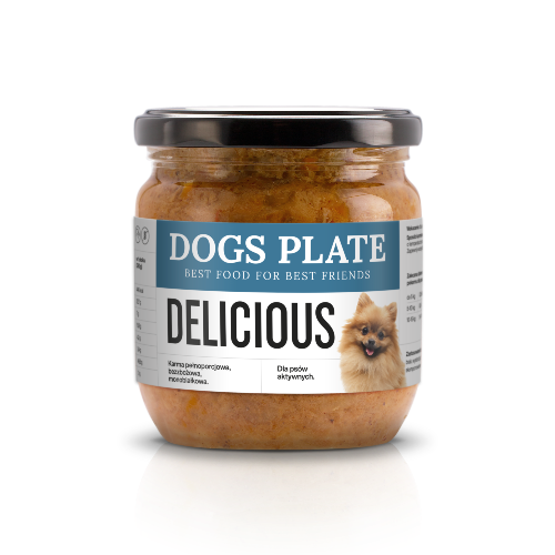 Dogs Plate Delicious 360g — monobiałkowa karma mokra z kaczki dla psa z wrażliwym żołądkiem szklany słoik
