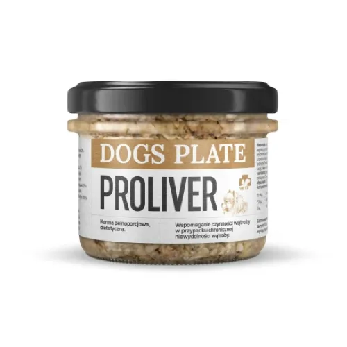 Dogs Plate Proliver 180g — karma mokra dla psa z chorobą wątroby niskie białko niski tłuszcz szklany słoik