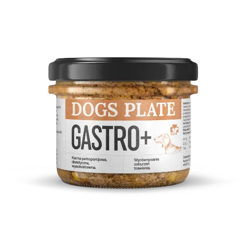 Dogs Plate Vet Gastro Plus 180g — karma mokra dla psa z enteropatiami jelitowymi kangur tłuszcz 1% szklany słoik