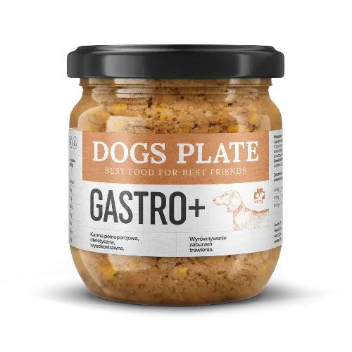 Dogs Plate Vet Gastro Plus 360g — karma dla psa z ostrym zapaleniem trzustki kangur tłuszcz 1% szklany słoik