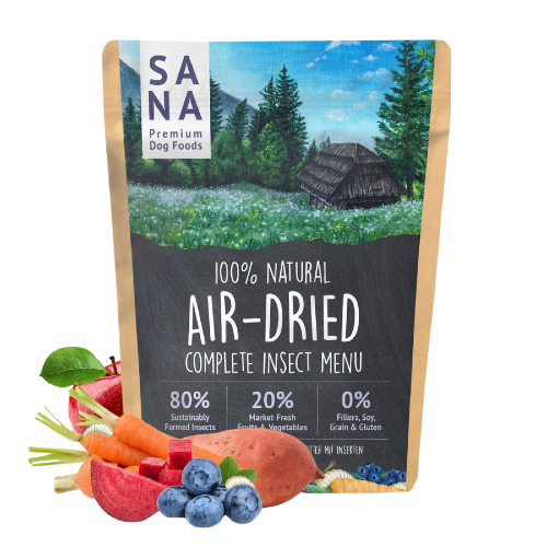 SANA Air-Dried Insect Menu — karma z owadami dla psa z alergią czarna mucha żołnierska BSF bez mięsa ssaków