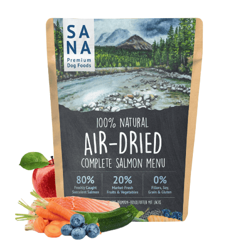 SANA Air-Dried Salmon Menu — karma z łososia suszona na powietrzu omega-3 guarana bez ekstruzji skóra sierść