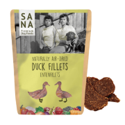 Sanadog Duck Fillets żółty woreczek przysmak z kaczki dla psa 100 g zamknięcie strunowe