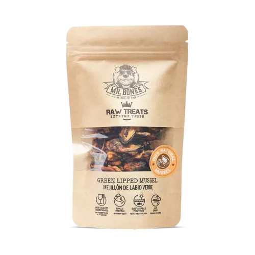 Mr. Bones Raw Treats — małż zielonowargowy dla psa, naturalne chondroprotektory GAG omega-3p