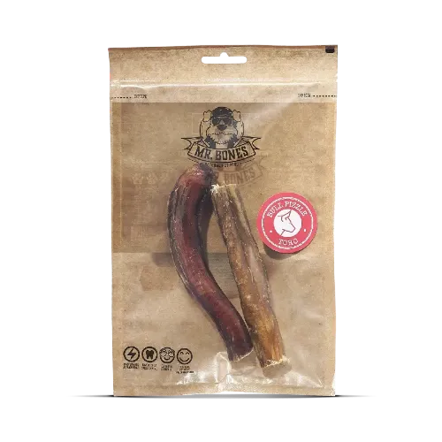 Mr. Bones Bull Pizzle — suszony penis byczy 84% białka, 4% tłuszczu, długotrwały gryzak dentystyczny dla psa 2 szt