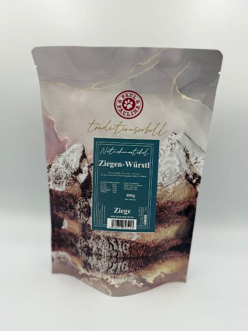 Paul &amp; Paulina Ziegen-Würstl 200 g kiełbaski z kozy przód etykieta.jpeg