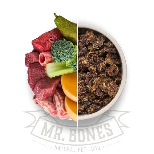 Mr. Bones Dry BARF Muflon — skład mięso muflona serce tchawica wątroba śledziona gruszka dynia brokuł seler