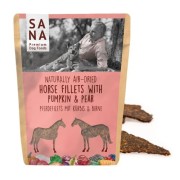 Sanadog Horse Fillets filety z koniny z dynią i gruszką przysmak dla psa 100 g — opakowanie przód.jpg