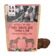 Sanadog Horse Burgers burgery z koniny z dynią i gruszką przysmak dla psa 100 g — opakowanie przód.jpg