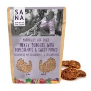 Sanadog Turkey Burger burger z indyka z granatem i batatem przysmak dla psa 100 g — opakowanie przód.jpg
