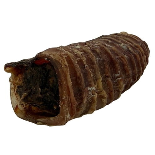 Paul &amp; Paulina Beef Cannelloni suszona tchawica wołowa z nadzieniem gryzak dla psa 1 szt ok 16 cm — widok z boku.jpg