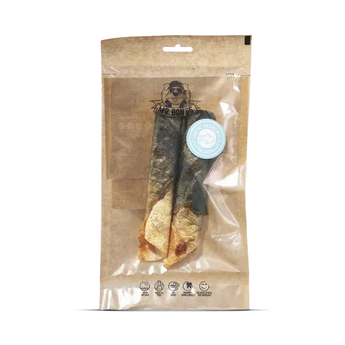 Mr. Bones Salmon Rolls roladki z łososia dla psa 2 szt. opakowanie przód