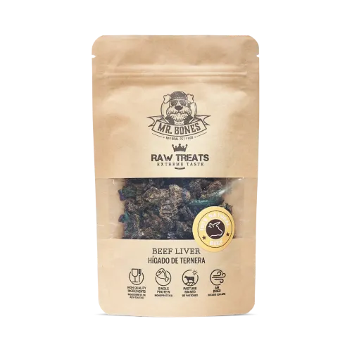Mr. Bones Raw Beef Liver Treats wątróbka cielęca dla psa 45g opakowanie przód
