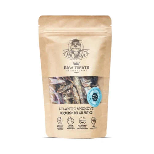 Mr. Bones Raw Treats Anchovy sardela atlantycka dla psa 45g opakowanie przód