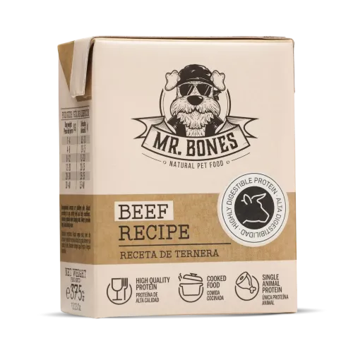 Mr Bones Wołowina 375g — kartonik Tetra Pak z gotowaną mokrą karmą dla psa, bezzbożowa, bez drobiu