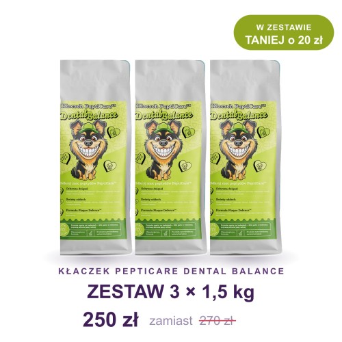 Kłaczek PeptiCare Dental Balance zestaw 3 × 1,5 kg – karma dla psa na zęby, w zestawie taniej o 20 zł
