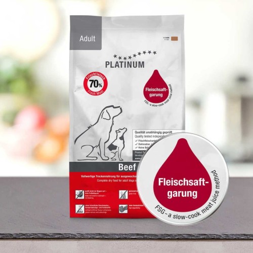 PLATINUM Adult Beef 1,5 kg półwilgotna karma dla psa 70% świeżej wołowiny — metoda FSG