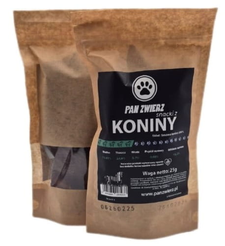 Pan Zwierz naturalne smaczki z koniny suszone cienkie paski przysmak hipoalergiczny dla psa i kota 25g