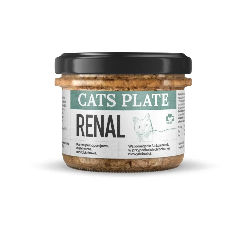 Cats Plate Vet Renal wołowina 180 g karma weterynaryjna dla kota słoik przód.webp