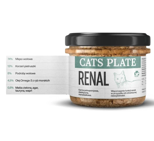 Cats Plate Vet Renal wołowina karma dla kota z PChN małża zielona.webp