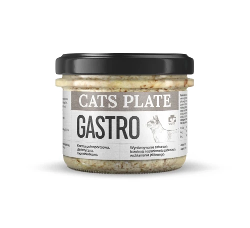 Cats Plate Vet Gastro 180 g karma weterynaryjna dla kota słoik przód.webp